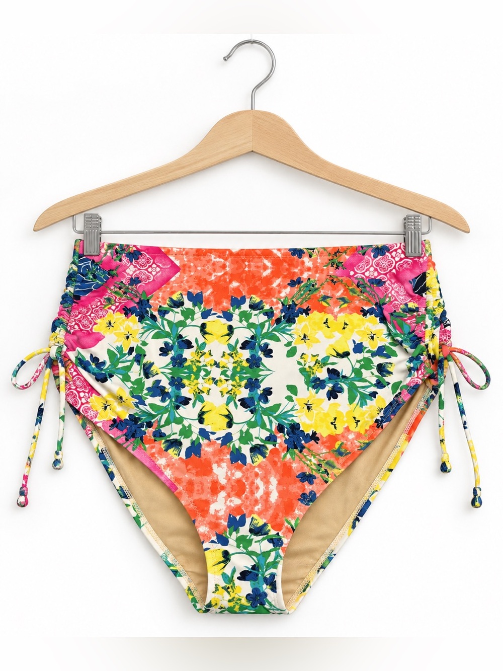 Cacique Women Floral Patchwork High Waist Bikini Bottom Side Ties Size 22 NWT